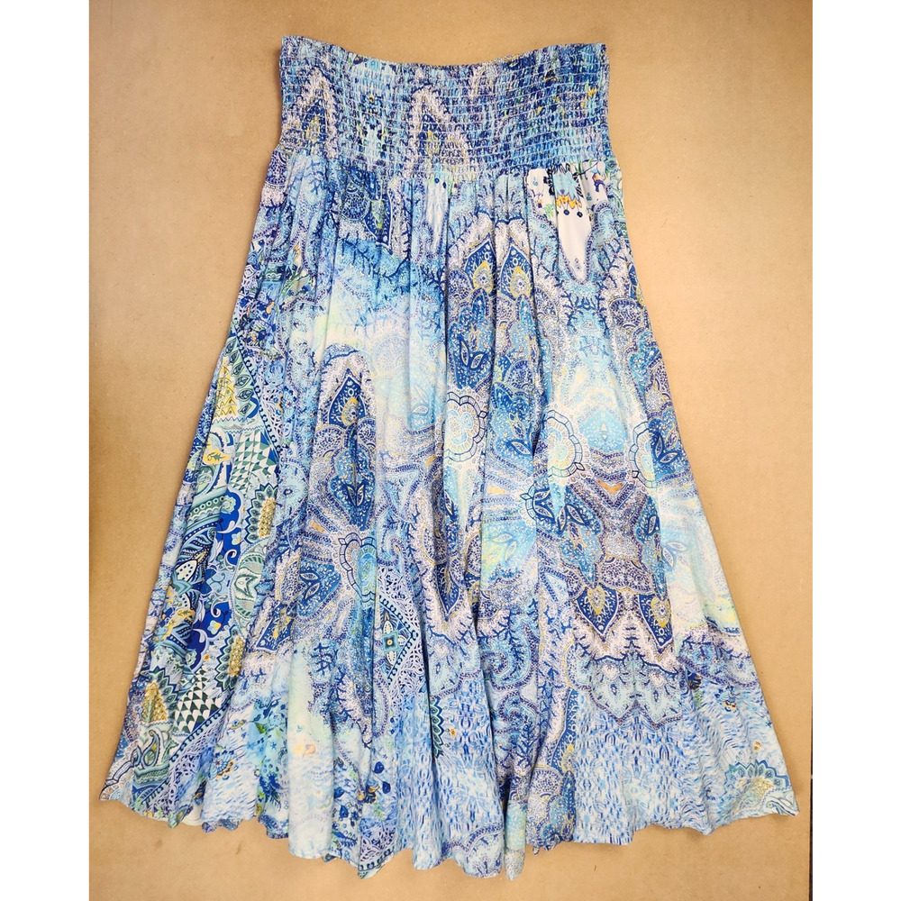 Farmers Market Skirt size M Blue Floral Stretch Pull On Midi/Maxi